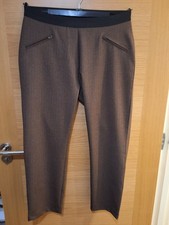 Ladies Cotton Traders Mocha Brown Herring Bone Pattern Trousers Size 16.