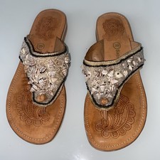 Sabino Shoes Leather/seashells Thong Sandles Size 6(39)