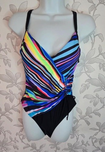 Striped surplice swimsuit - striped,