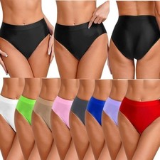UK Sexy Women Ice Silk Glossy Briefs High Waist Stretchy Panties Thong Underwear