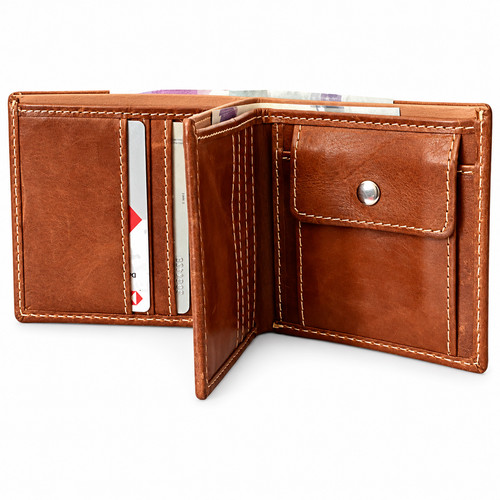 Real leather trifold wallet - leather,