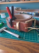 dark tan Mens Bridal  oak bark Leather Belt Brass Buckle bakers Colyton Devon.