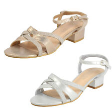 Ladies Spot On Low Block Heel Sparkly Sandals F1R2118