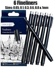 6 Black Fineliners Pens Fine