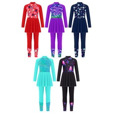 Girls Rash Guard Burkini Swimsuit UPF 50+ Long Sleeve Swim Dress and Leggings