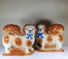 Antique Staffordshire Dogs Pair –  Spaniel Mantel Figures, Victorian Original