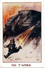 World War 1 Patriotic Propaganda Postcard - German Soldier Attacked By Tank..