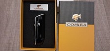 New Black Triple Jet Flame Torch Cigar Lighter With Punch Windproof Gift Box