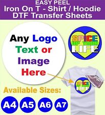 DTF Sheets Any Logo Text Image DTF Decals Custom Iron on TShirt Transfers Film