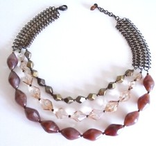 Jaeger Three Strand Statement Necklace dark gold chains brown stones vgc signed