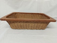 Vintage Rustic Wicker Serving Tray with Wooden Handle VGC