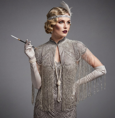 Silver black beaded cape - black,