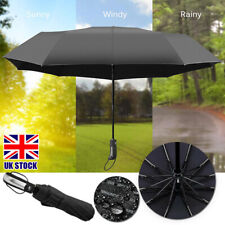 Compact Windproof Rain Umbrella Automatic Folding Vented Canopy 10 Ribs Black UK