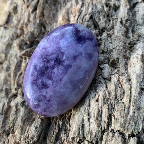Lepidolite palm stone - lepidolite,