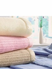 Diana Cowpe Natural Pure Washed 100% Wool Cellular Blanket / Large Bed Throw 