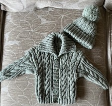 Hand Knitted Cable Cardigan And Hat Age 6-9 Months