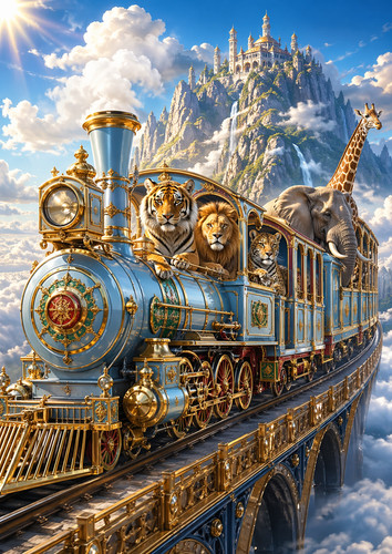 Sky city animal steam train - sky,