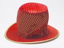 Red Velvet Top Hat With Gold Sequins Xmas Christmas Fancy Dress  