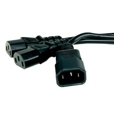 C14 Male to 2 x C13 Female Sockets Y Power IEC Splitter Extension 1m Black
