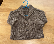 NEW BABY BOY BROWN MIX CARDIGAN SHAWL NECK COLLAR 3-6 Months Hand Knitted