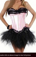 Pink Satin & Tulle Lace Corset Top and Black Tutu Skirt