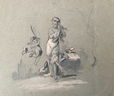 Antique drawing, woman and