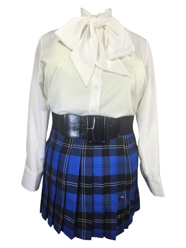 White button front pussybow - button,