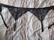 M&S Black Suspender Belt Size 20 with 3 pairs of stockings