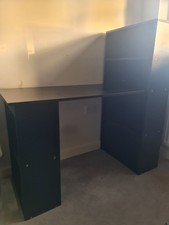 Black Computer Desk with Bookshelves Home Office Workstation