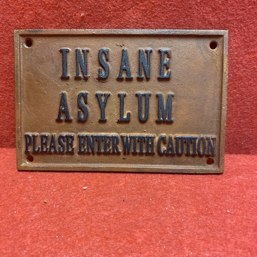 Insane asylum cast iron plaque - insane,
