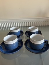 Set of 4 Denby Chatsworth Blue Stoneware Cups and Saucers