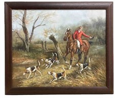 Oil On Canvas Hunting Scene Horse And Hounds By Jacob Hunt B1958- 