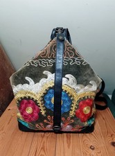 Yun Art Handmade Leather Turkish Kilim Bag Floral