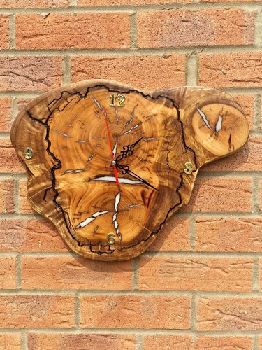 Wooden wall clock with - , epoxy