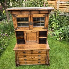 Antique Oak Arts And Crafts Glasgow School Cabinet On Chest.  Bookcase. Secret C
