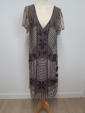 Gatsby Lady Beige & Purple Sequinned Dress Size 14