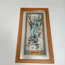 Art Nouveau 'Winter' Mirror Framed Alphonse Mucha Style Wall Decor Vintage