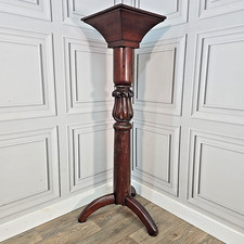 Antique Mahogany Torchère Plant Stand – Carved Column Pedestal – Bust Display