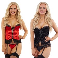 Satin Lace Up Basque and Thong