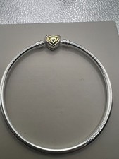 Pandora Domed Golden Heart Clasp Silver  bangle Bracelet 19cm(599380C00)