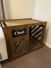 Heavy Duty Wooden Dog Kennel Metal Crate Pet Cage House & Tray Indoor End Table