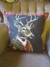 SCOTLAND FOREVER TARTAN STAG DEER WHISKY HIGHLAND  TAPESTRY CUSHION COVER ONLY
