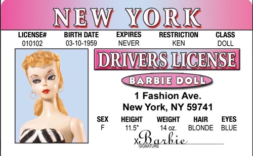Barbie doll drivers license - barbie,