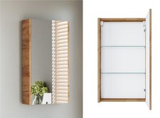 Bathroom Mirror Cabinet Mirrored Wall Unit 400mm Slim Storage Cupboard Oak Avir