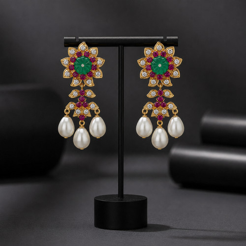 Antique floral jhumka - jhumka, with