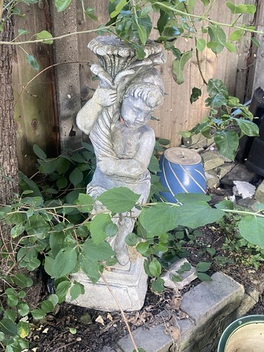 Grey stone cherub - cherub, garden