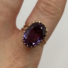 Vintage Synthetic Alexandrite Cocktail Ring 9ct 9k Yellow Gold - Size O