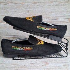 Henry Morgan Italian Shoes 1667 Men Suede Embroidery Size 11  Black Gold Crown 