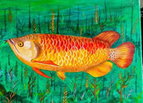Golden dragon arowana canvas - golden,