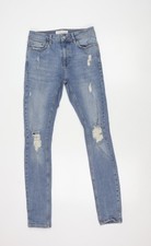 Topman Mens Blue Spray On Skinny Distressed Jeans W30 L32